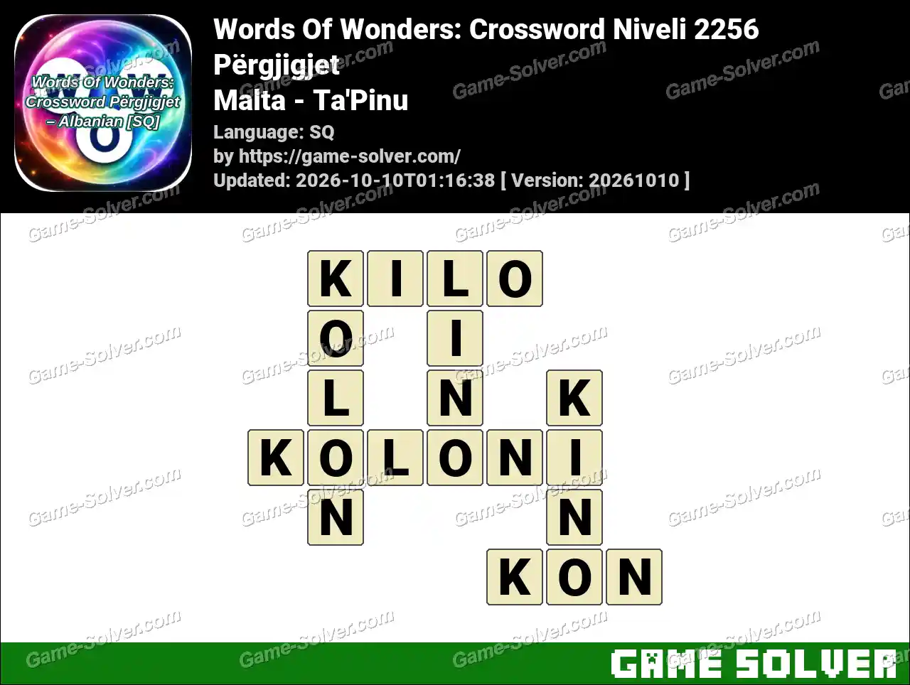 Words Of Wonders: Crossword Niveli 2256 Përgjigjet – Malta – Ta’Pinu